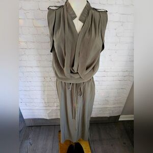 Stella & Jamie Cowl Neck Utility Maxi Dress | Light Olive Green | XS | EUC